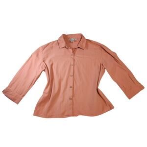 Winter Silks 100% Silk Coral Pink 3/4 Sleeve Button Down Blouse Shirt Size L